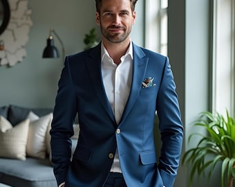 Men's Navy Blue Suit, Custom Wedding Suit for Men, Tailored 2 Piece Business Suit, Slim Fit Formal Suit, Groom Suit, Bespoke Suit