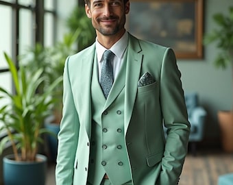 Green 3 Piece Suit for Men | Slim Fit Wedding Suit, Groom & Groomsmen Outfit, Prom Or Formal Wear, Custom Tailored