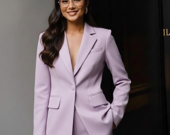 Traje de mujer color lavanda / Blazer y pantalón a medida / Vestido formal de boda y oficina a medida