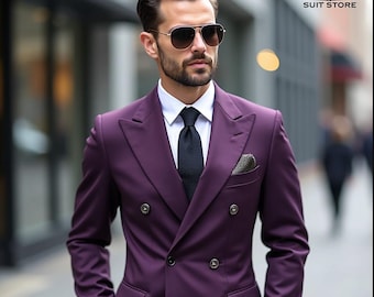 Traje cruzado morado para hombre / Esmoquin de boda de corte entallado, traje de novio, traje formal de graduación, hecho a medida