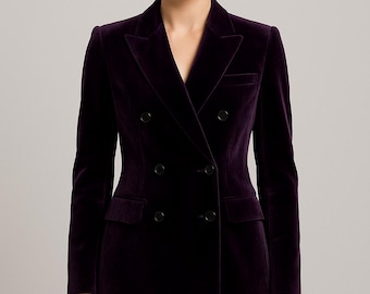 Women’s Velvet Pantsuit | Deep Purple Double-Breasted Blazer Set | Tailored Velvet Suit for Weddings, Parties & Formal Events