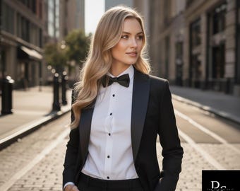 Women’s Black Tuxedo Suit Set | Elegant Power Suit for Women | Tailored Blazer & Pants | Wedding, Formal or Business Wear