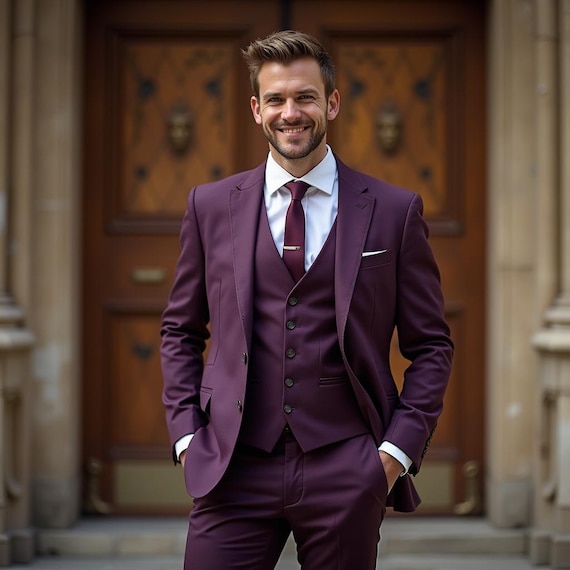 formal dress for men purple Cool Purple Notched Lapel Prom Men Suits – Suitfitpro