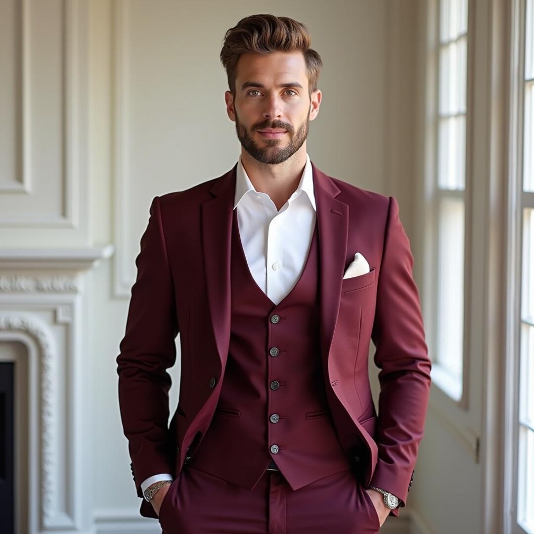Fashion Red Suit for Prom Three Pieces Slim Fit Men Suit Online