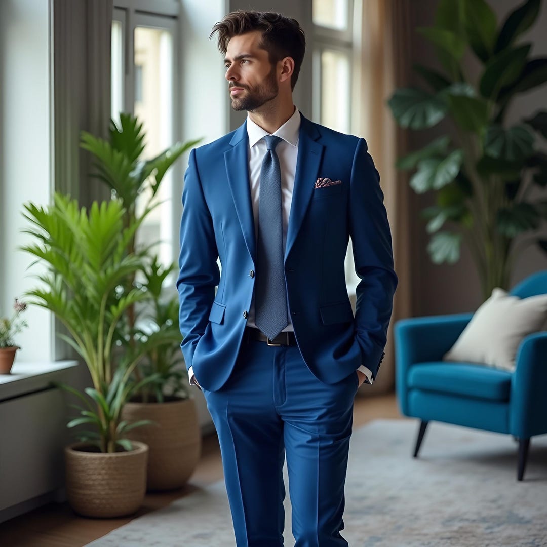 Bespoke Blue Slim Fit Two Pieces Prom Outfits for Men