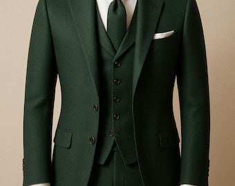 Men’s Dark Green 3 Piece Suit | Tailored Slim Fit Wedding Suit | Formal Business & Prom Attire by RisingSuitStore