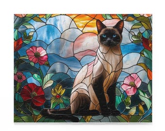 Stained Glass Siamese Cat Jigsaw Puzzle 300/500/1000 Piece - Etsy