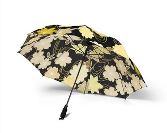 Golden Night Sakura Umbrella – Black & Gold Japanese Heritage Parasol | Luxury Kimono-Inspired Statement Piece