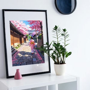 Cherry Blossoms on Kyoto&#39;s Stone Path - Japanese Spring Art Print