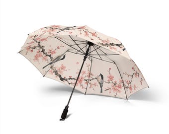 Sakura Songbirds Umbrella - Japanese Plum Blossom Art | Elegant Semi-Automatic Foldable Umbrella