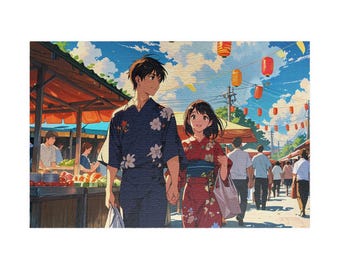 Summer Festival Love Puzzle - Anime Style Couple in Yukata, 1014 Pieces