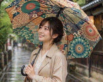 Kyoto Heritage Umbrella - Eternal Waves Edition | Luxury Japanese Floral Art Parasol