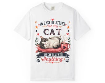 In Case of Stress, Pet My Cat T-Shirt – Cute Cozy Cat Graphic Tee, Emotional Support Cat Shirt, Unisex Relaxing Pet Lover Gift