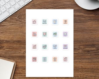 PASTEL LIFE ICONS – Minimal Pastel Planner Sticker Sheet | Cute Kiss-Cut Daily Icons