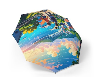 Ombrello Seaside Memories - Una romantica passeggiata in stile anime su una collina | Bellissimi ombrelli in stile giapponese
