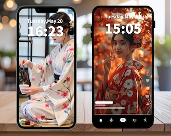 Kimono Beauty Series – Japanese Girl Kimono Aesthetic Phone Wallpaper Pack (10 Images) | Seasonal Japan Art | 4K & iPhone Compatible