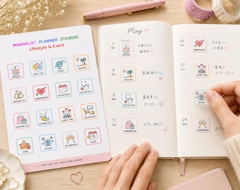 Minimalist Lifestyle - Event Icons  – Pastel Planner Sticker Sheet | Lifestyle & Celebration Kiss-Cut Stickers