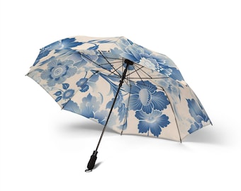 Quiet Kyoto Umbrella – Blue Porcelain Blossom Edition | Luxury Japanese Art Parasol