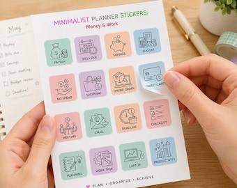 Minimalist Money & Work Icons – Pastel Planner Sticker Sheet | Finance and Productivity Kiss-Cut Stickers