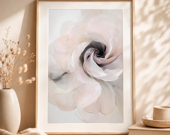 Afdrukbare abstracte bloemenkunst aan de muur, neutrale abstracte bloem, Scandinavisch minimaal decor, pastelkleurige bloemsierkunst, digitale download
