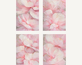 Floral Wall Art Set of 4, Pink Flower Prints, Scandinavian Pastel Decor, Neutral Feminine Gallery Wall, Printable Digital Download