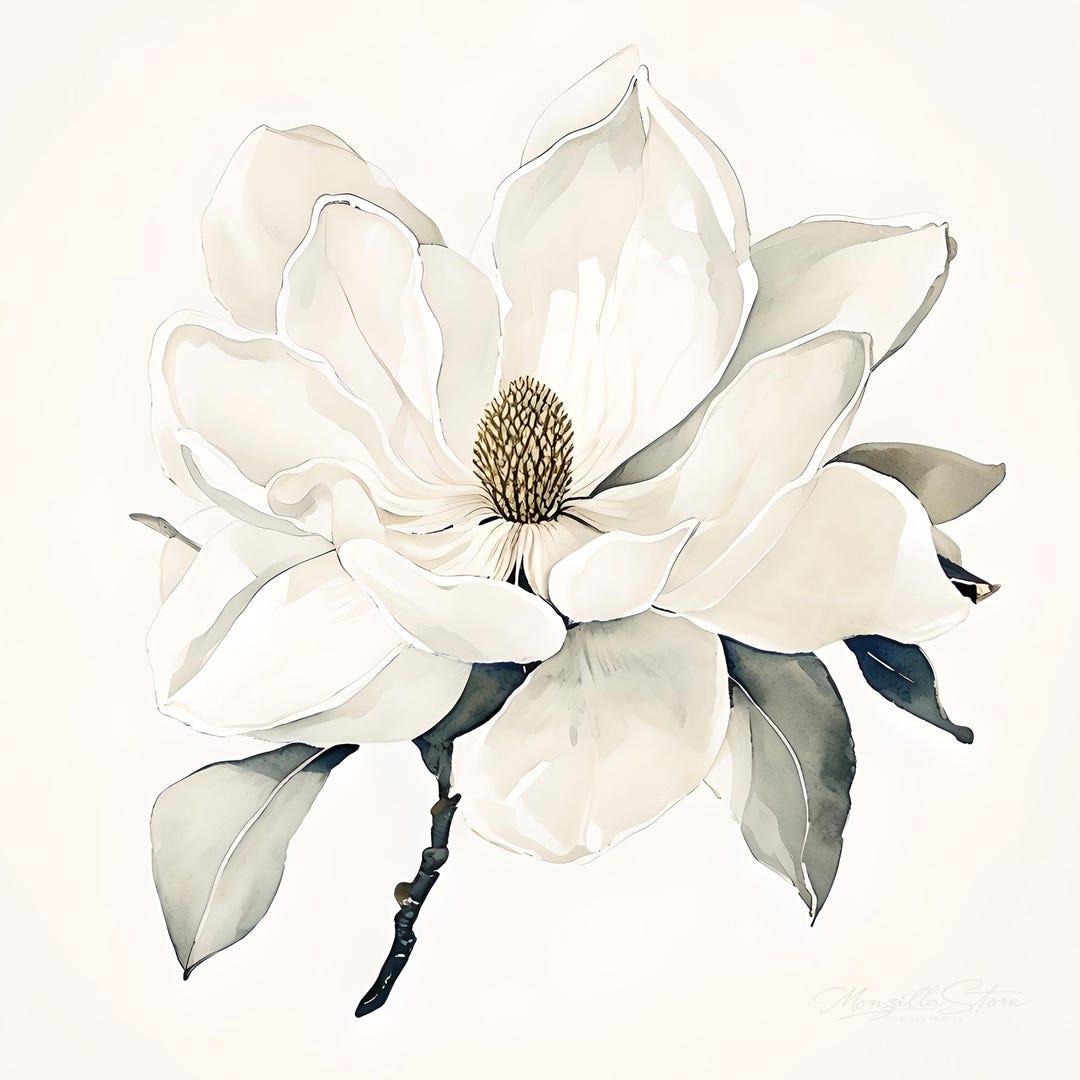 Magnolia Wall Art Printable, White Flower Print, Neutral Floral Decor ...