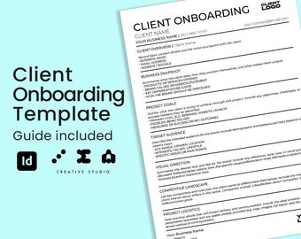 Client Onboarding Template for Graphic Designers Indesign One Page Creative Brief & Client Info Sheet Freelance Project Management Sign Up