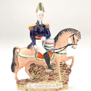 Antique Staffordshire General Cathcart Equestrian Figurine | Crimean War Hero | Victorian Flatback | circa 1854 English Pottery | As Found