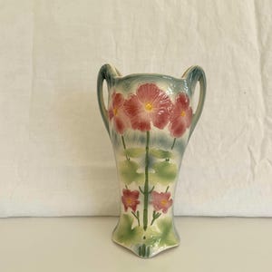 Antique French Barbotine Flower Vase. Majolica hand painted ceramic vase. St clement France. Home decor. Table centrepiece. Art nouveau.