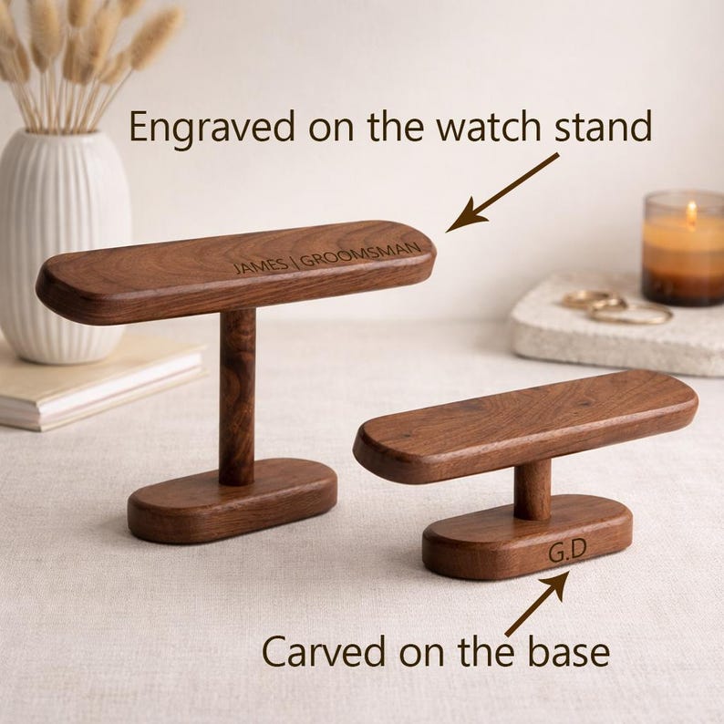 Birthday Gift Wood Watch Holder Stand, Personalized Name Watch Display Stand, Gifts For A Watch Lover, Watch Holder for Men, Gifts For Him image 3