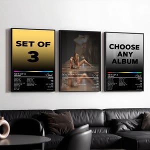 Custom Set of 3 Music Album Posters | Personalized Digital Download | Printable Album Cover Wall Art | Choose your own Artists | Music lover