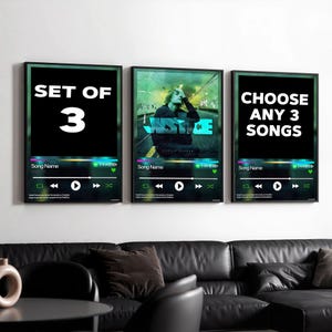 Set of 3 Songs Album Posters | Minimalist Music Wall Art | Digital Download Prints | Retro Album Cover | Choose your own songs | Music lover