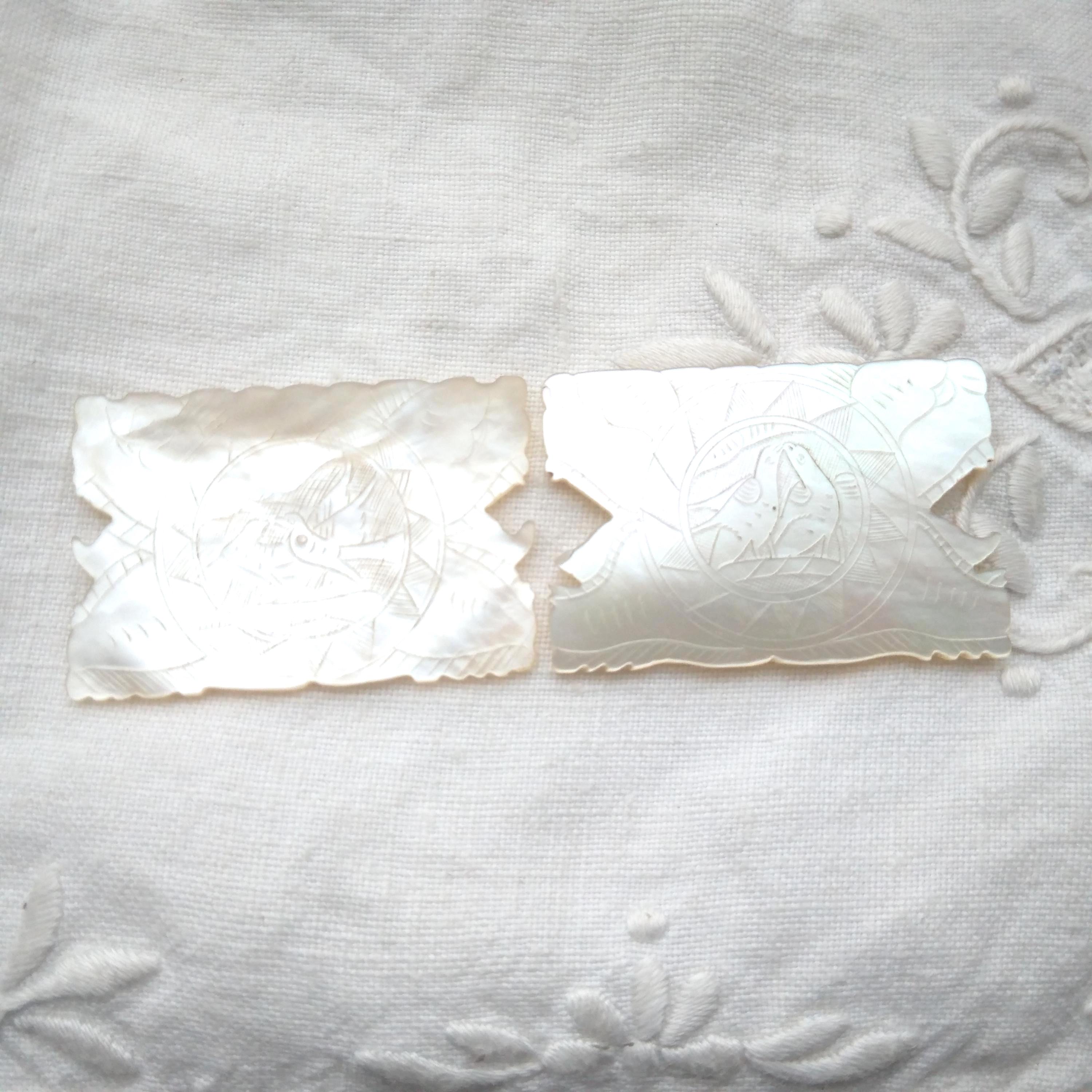 Mother of pearl antique Chinese counters or sewing thread winders,