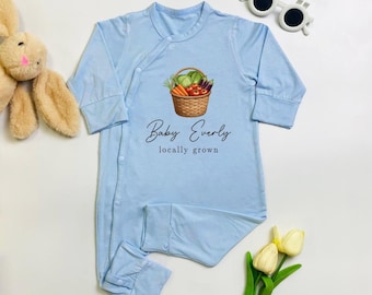 Custom Locally Grown Baby Bodysuit, Custom Farmer Baby Outfit, Vegan Babygrow, Vegetables Newborn Bodysuit