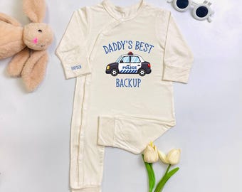 Custom Daddy's Backup Baby Bodysuit, Police Baby Romper, Father's Day Gift