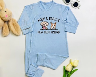 Custom Dog's New Best Friend Baby Bodysuit, Protected By Pets Baby Romper, Pet Babygrow, Newborn Outfit