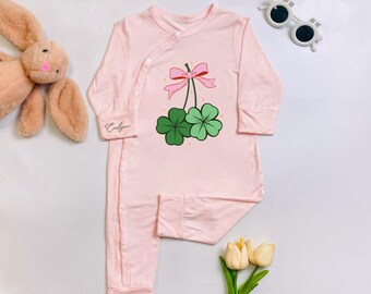 Custom Coquette Shamrock Baby Bodysuit, Patrick's Day Shamrock Baby Romper, St Patricks Day Gift