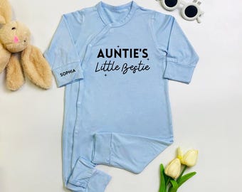 Custom Aunties Little Bestie Baby Bodysuit, Cute Bestie Baby Romper, New Auntie Baby Gift