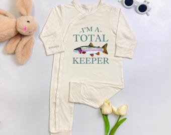 I'm A Total Keeper Baby Bodysuit, Custom Fishing Baby Romper, Fisherman Dad Baby Outfit