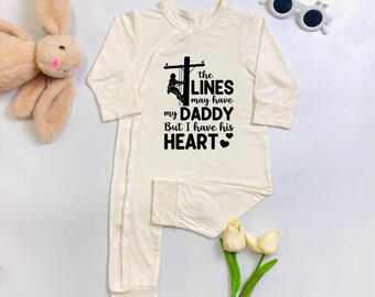 The Lines May Have My Daddy I Have His Heart Baby Bodysuit, Dad Birthday Romper, Lineman Baby Outfit
