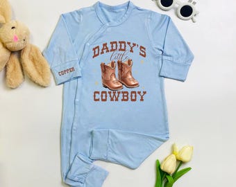 Custom Daddy’s Little Cowboy Baby Bodysuit, Western Baby Romper, Rodeo Boots Newborn Bodysuit, New Dad Gift