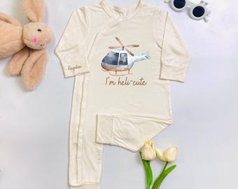 I'm Heli Cute Baby Bodysuit, Funny Helicopter Baby Romper, Custom Helicopter Pilot Baby Outfit, Airplane Baby Gift