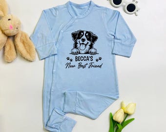 Custom New Best Friend Baby Bodysuit, Protected By Dog Baby Romper, Pet Lover Gift