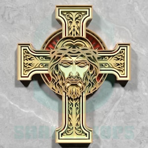 3D Layered Jesus Cross SVG with Crown of Thorns, Christian Wall Art, Digital File for Laser Cutter and CNC