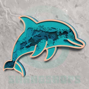 3D Layered Dolphin Mandala SVG, Ocean Scene Laser Cut File for Glowforge, Cricut Wall Art, Sea Life Shadow Box Digital Download