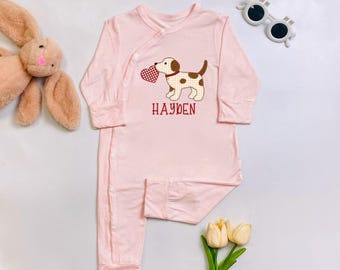 Custom Valentine Puppy Baby Bodysuit, Puppy Heart Baby Romper, 1St Valentine Baby Clothes