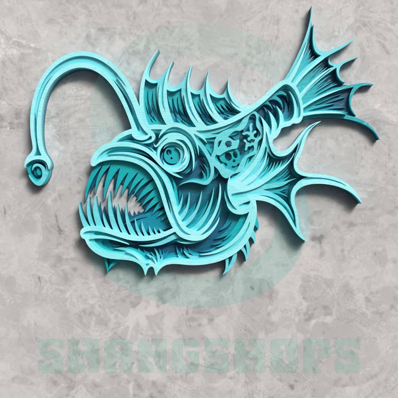 3D Layered Anglerfish SVG, Deep Sea Fish Laser Cut File for Glowforge ...