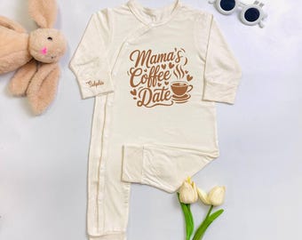 Mama’s Coffee Date Baby Bodysuit, Custom Baby Name Romper, Pregnancy Announcement Baby Bodysuit, Coffee Lover Gift