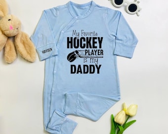 My Favorite Hockey Player Is My Daddy Baby Bodysuit, Hockey Dad Baby Romper, Sport Baby Outfit