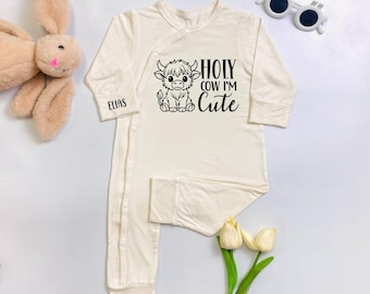 Holy Cow I'm Cute Baby Bodysuit, Farm Animal Baby Romper, Highland Cow Baby Bodysuit, Cow Lover Gift